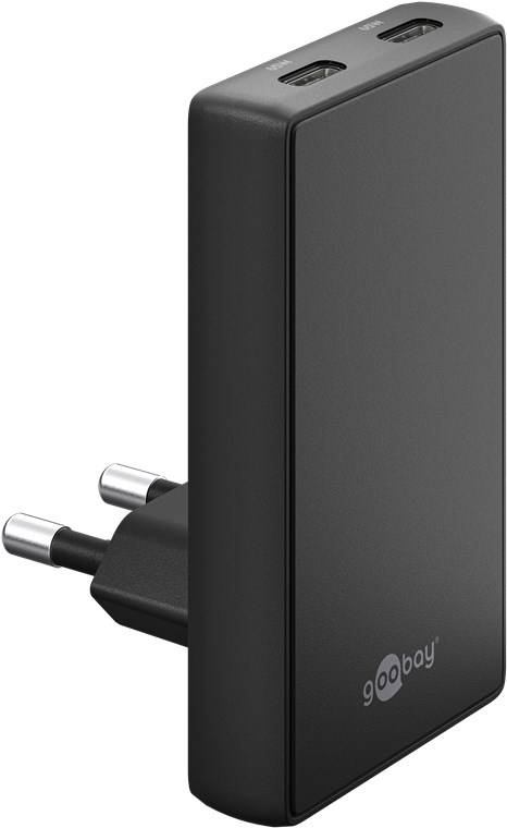 USB-C™ PD GaN Dual Fast Charger 90° Flat (65 W) bl