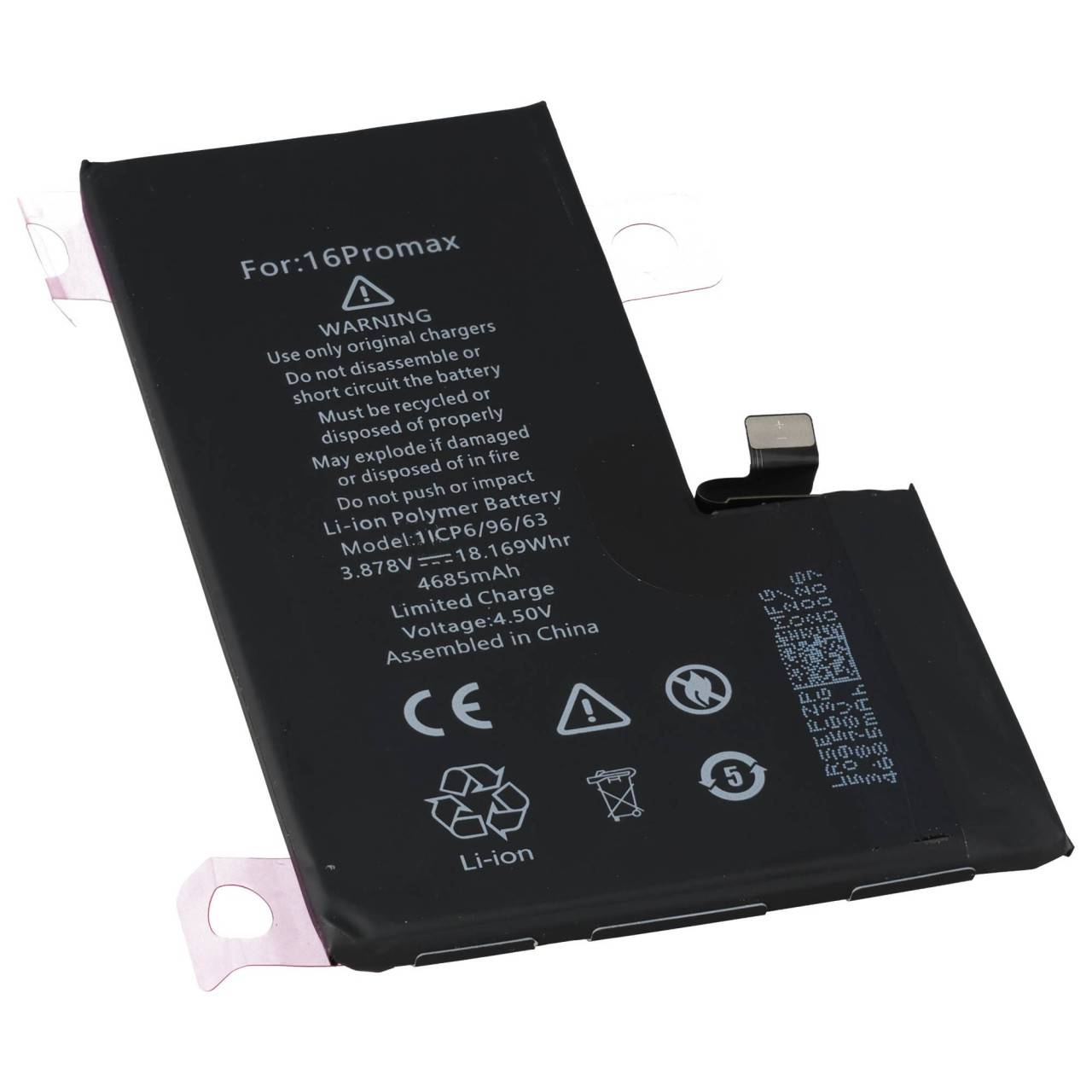 Batteria compatibile con Apple iPhone 16 Pro Max, Li-Polymer 3.87V 4685mAh 18.16Wh-2