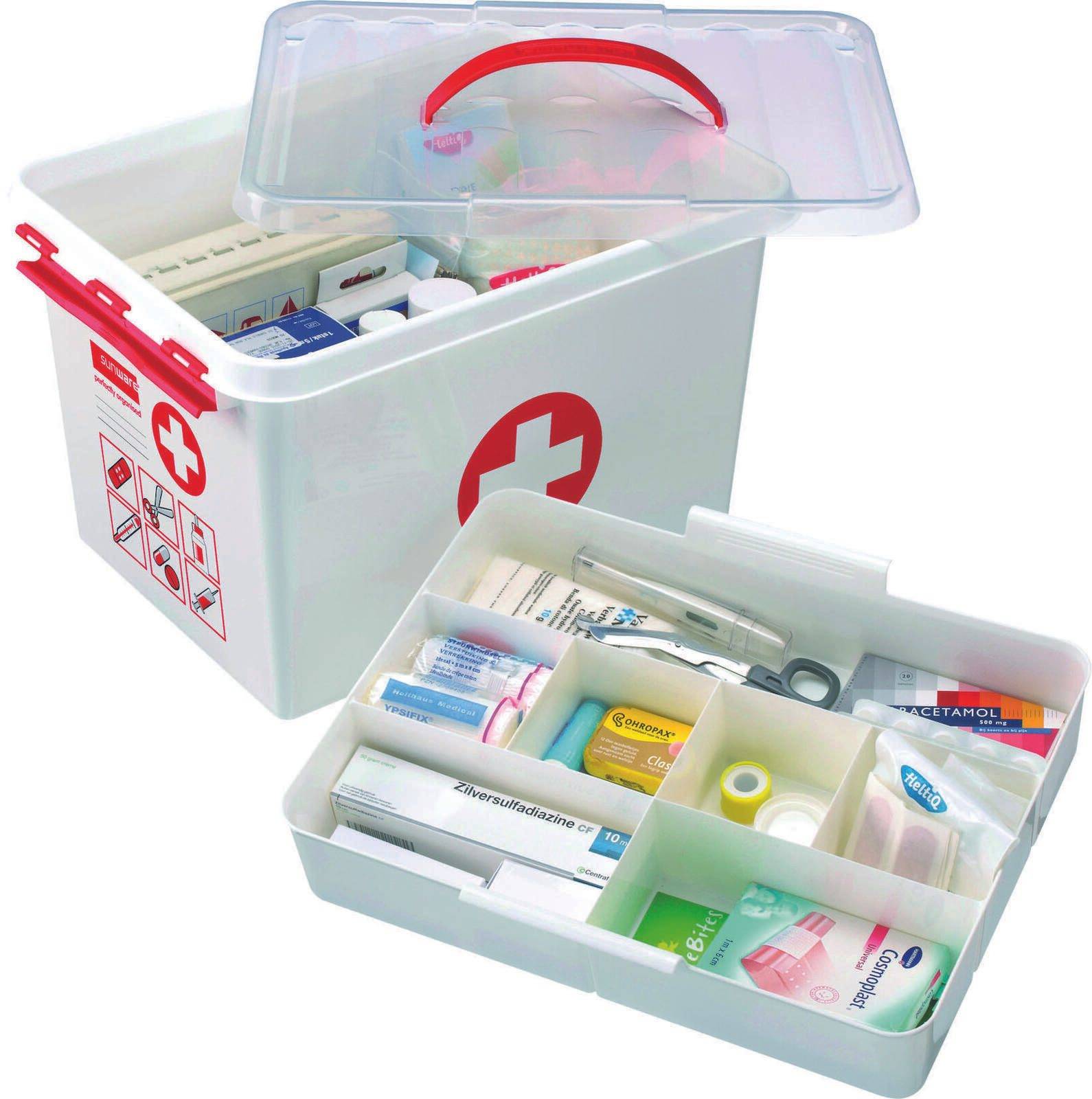 Sunware® First Aid Box La Q-Line 22,0 L-40,0 x 30,0 x 26,0 cm bianco/rosso-0