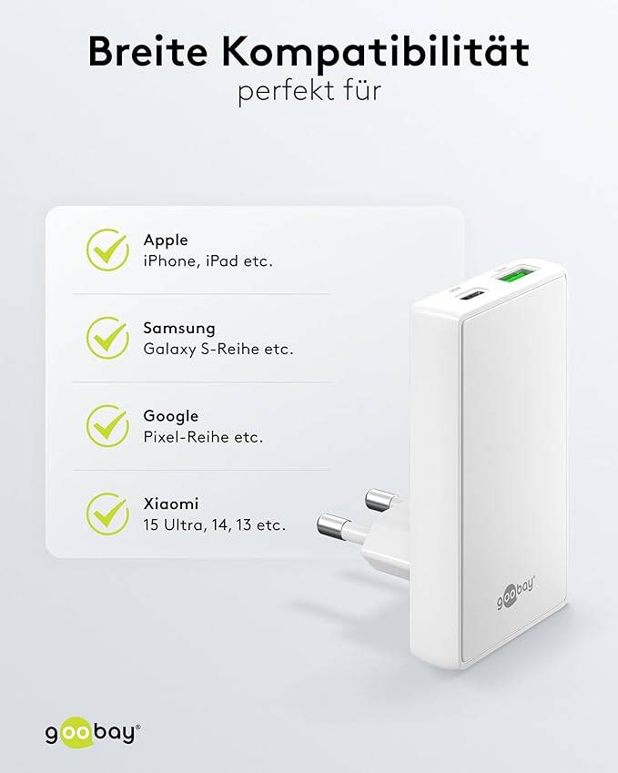 USB-C™ PD GaN Dual Fast Charger 90° Flat (65 W) wh-6