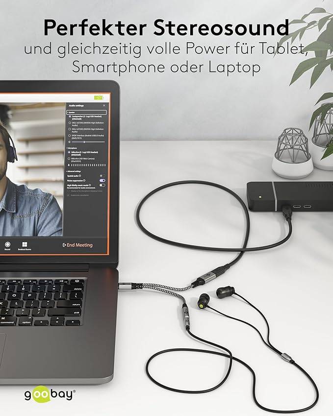 Goobay Adattatore USB-C™ a USB-C™ e jack, 3,5 mm AUX Connettore USB-C™ > 1x USB-C™-presa e 1x Presa jack 3,5 mm (3 pin,-5