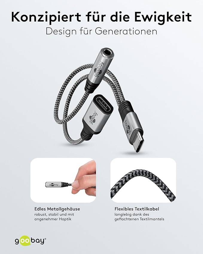 Goobay Adattatore USB-C™ a USB-C™ e jack, 3,5 mm AUX Connettore USB-C™ > 1x USB-C™-presa e 1x Presa jack 3,5 mm (3 pin,-3