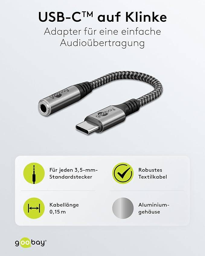 Goobay Adattatore USB-C™ a jack, 3,5 mm AUX Connettore USB-C™ > Presa jack 3,5 mm (3 pin, stereo)-1