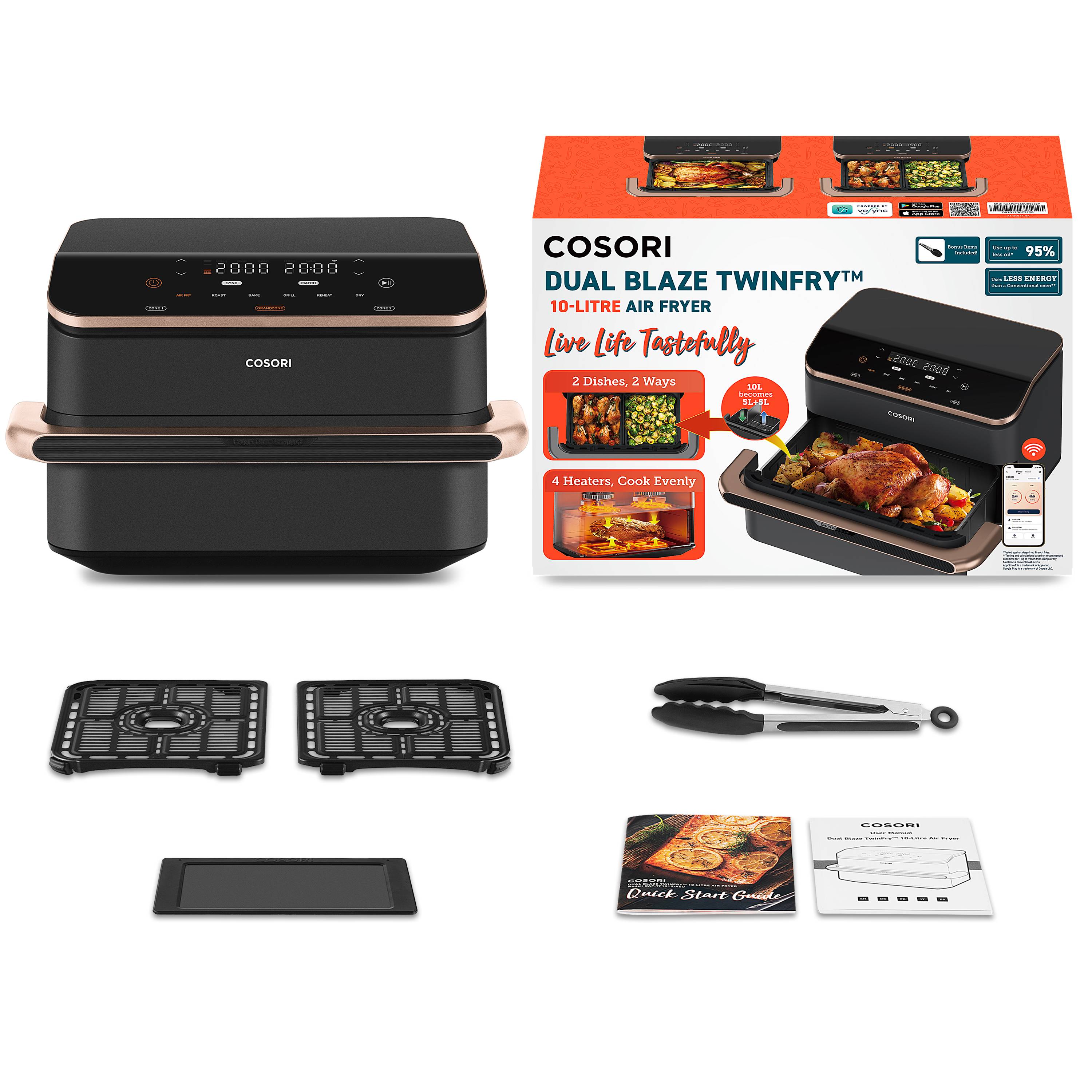 Cosori Friggitrice ad Aria Dual Blaze Twinfry™ 10 Litri Grigio Scuro-1