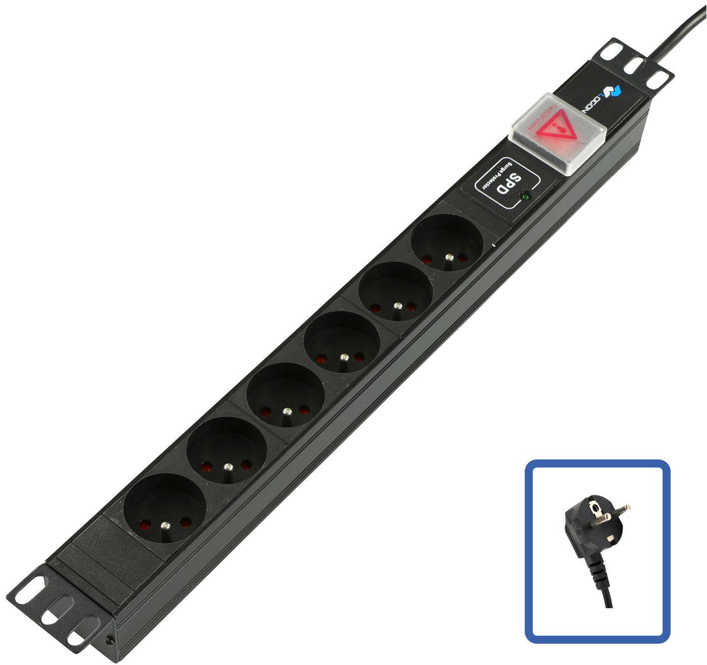 Lanview TUPS047 POWER STRIP 19"" - 6 WAYS - 1U - WITH SWITCH & SURGE PROTECT-0