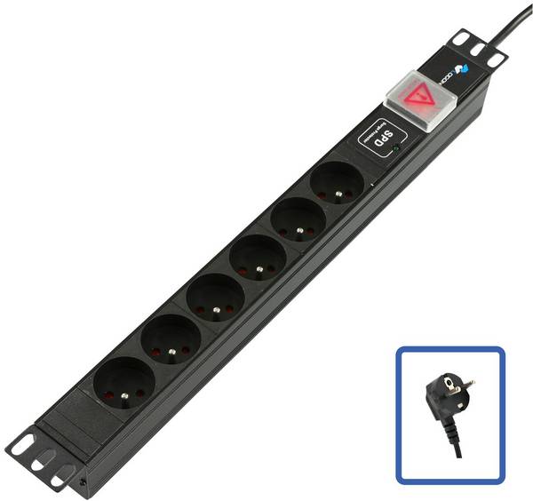 Lanview TUPS047 POWER STRIP 19"" - 6 WAYS - 1U - WITH SWITCH & SURGE PROTECT