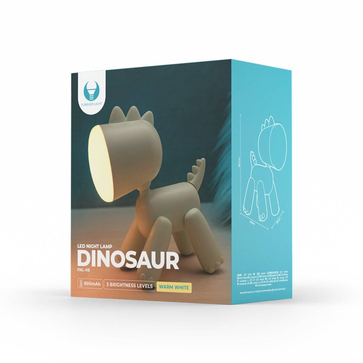 Forever Light DINOSAUR FNL-08 Luce notturna a LED con batteria ricaricabile, bianco caldo-3