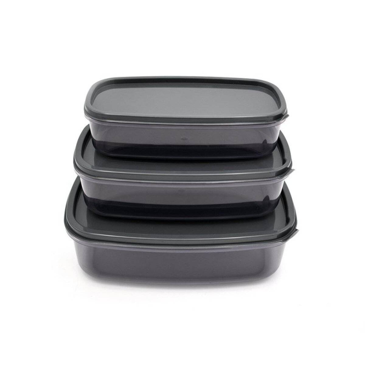 Set di 3 contenitori portaoggetti, 300 / 500 / 850 ml, con coperchio - Antracite-0