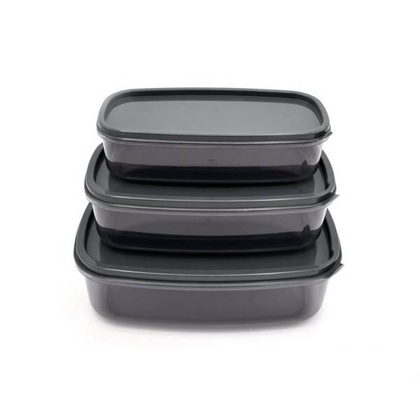 Set di 3 contenitori portaoggetti, 300 / 500 / 850 ml, con coperchio - Antracite