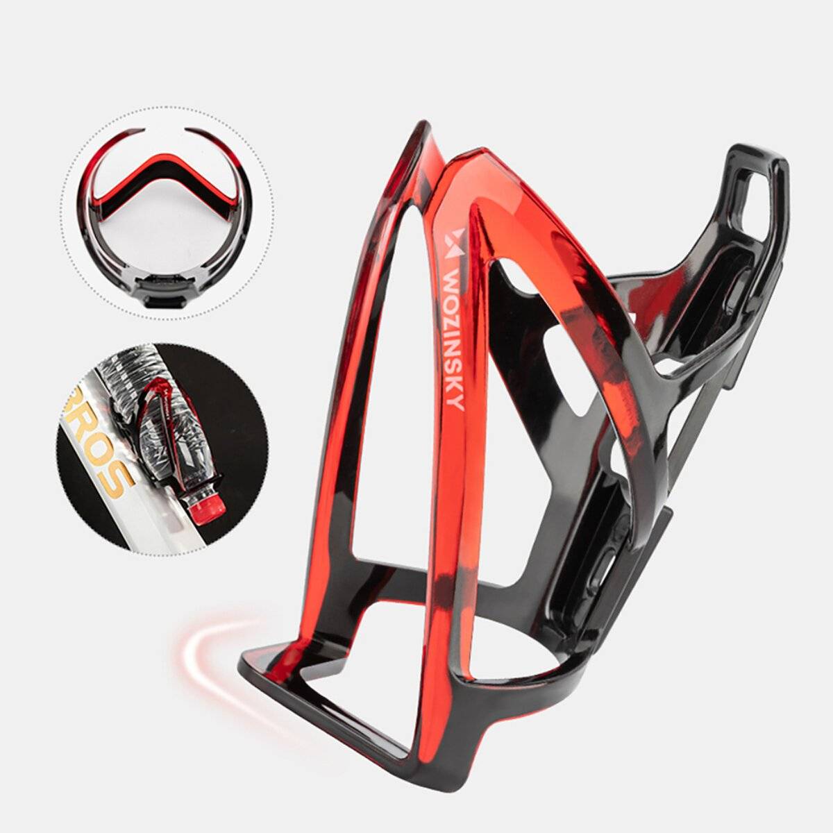 Portaborraccia per bicicletta Wozinsky WUR-01BR in policarbonato 35 g, montaggio su telaio, nero e rosso-1