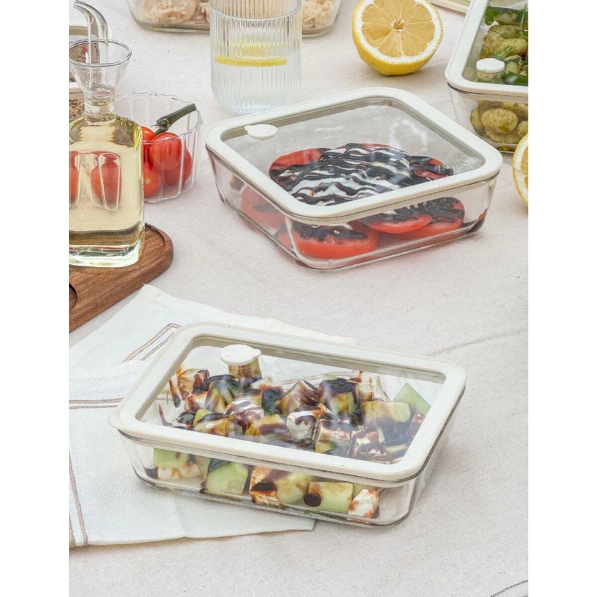 Contenitori per alimenti in vetro borosilicato di alta qualità con coperchio, rettangolari, 1550 ml-0