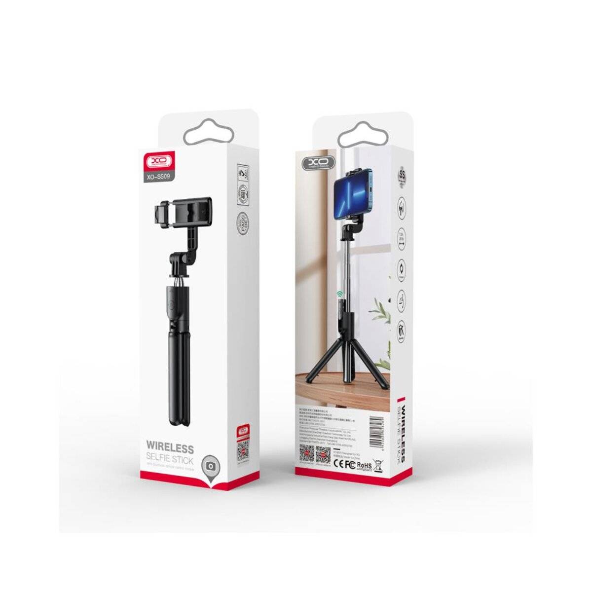 XO SS09 Selfie Stick Treppiede Bluetooth con telecomando, estensibile, 64 cm, nero-1