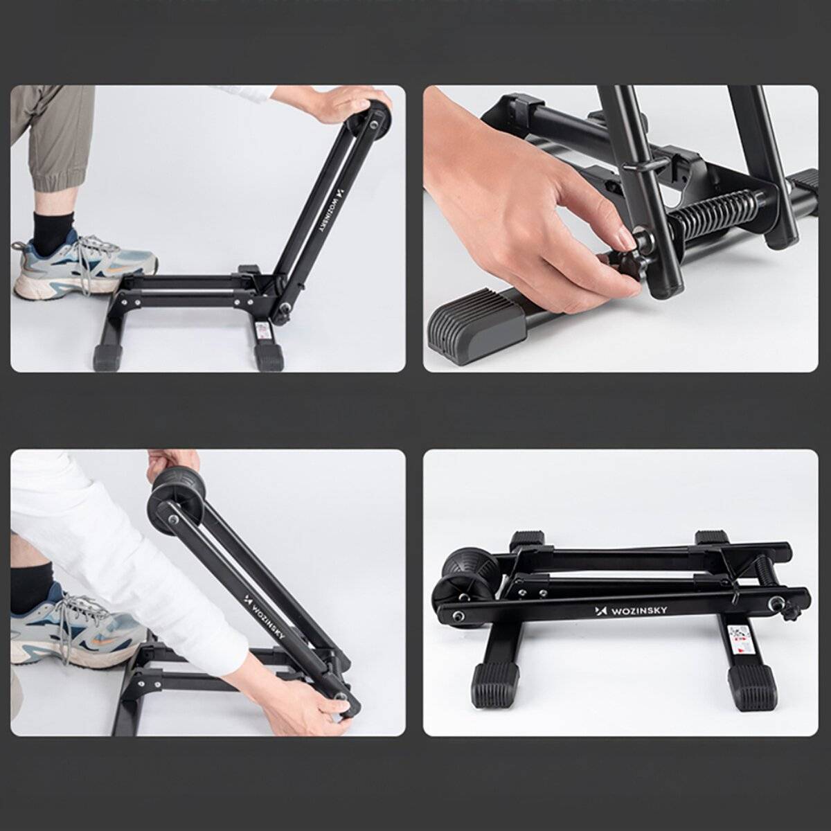 Cavalletto pieghevole per bicicletta in acciaio al carbonio Wozinsky WSR-01 per ruote da 20 a 29 pollici, nero-4