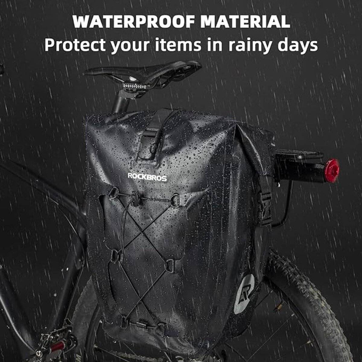 Borsa portabici impermeabile Rockbros con spazio di archiviazione variabile, nera-1