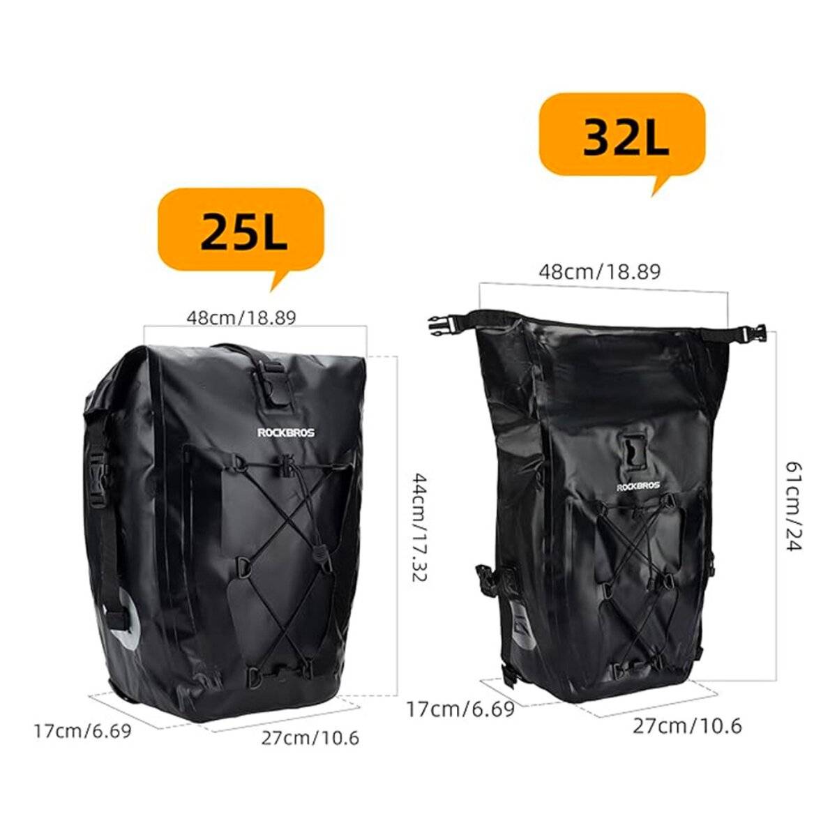 Borsa portabici impermeabile Rockbros con spazio di archiviazione variabile, nera-3