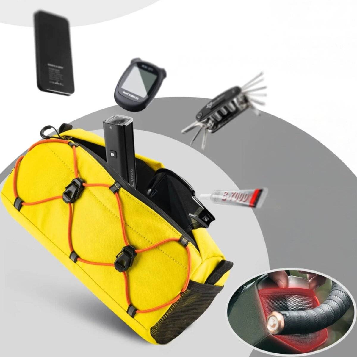 Borsa da manubrio Rockbros per bicicletta, 2,2 l, con tracolla e catarifrangenti, gialla-2