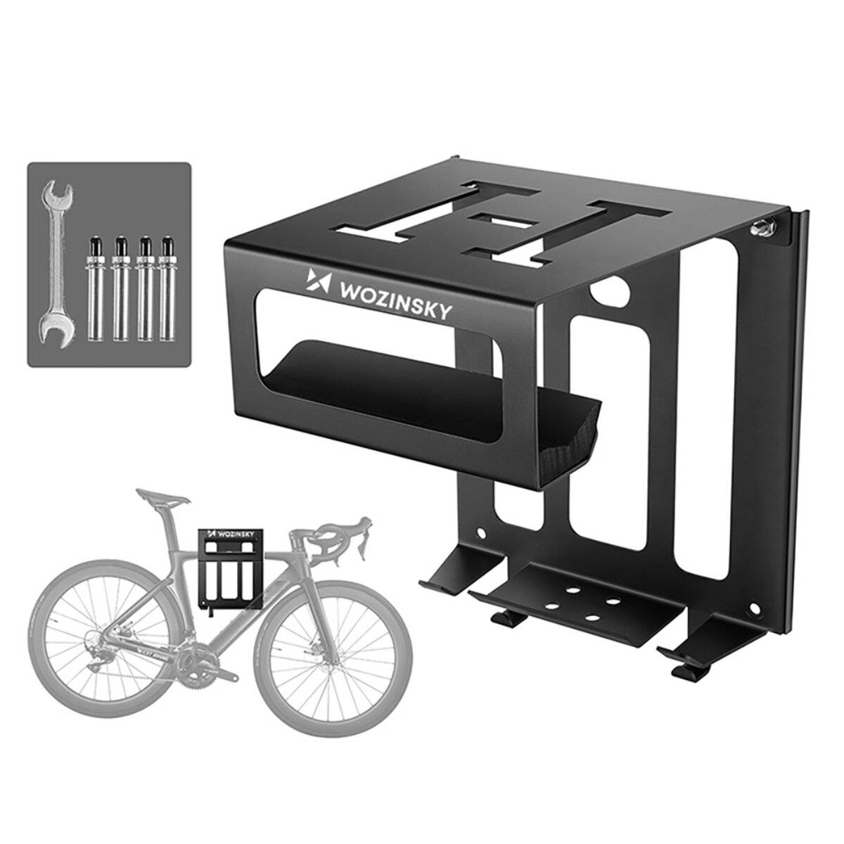 Supporto per bicicletta da parete Wozinsky WSW-01S con ganci per accessori, 25 kg, acciaio, nero-0