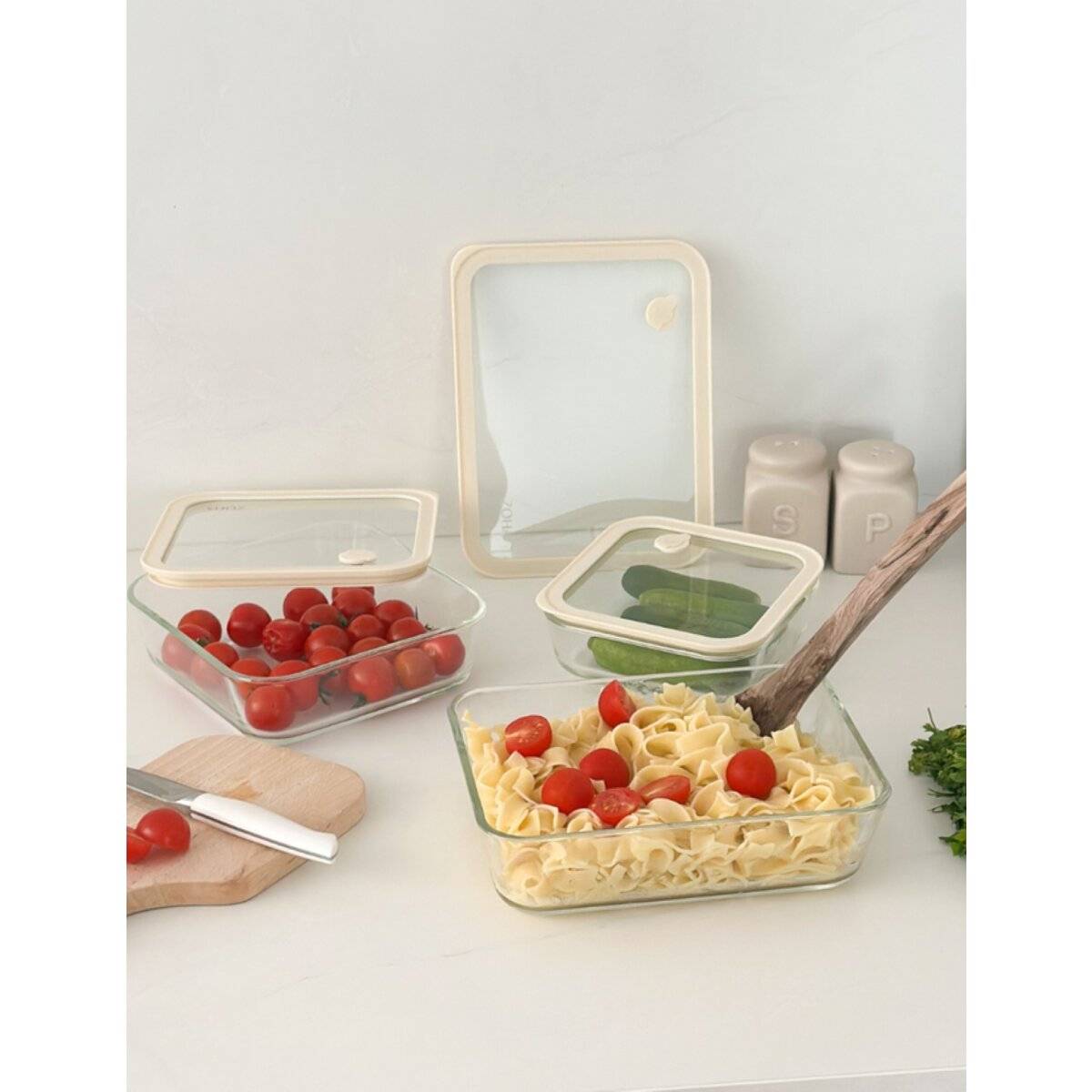 Contenitori per alimenti in vetro borosilicato di alta qualità con coperchio, rettangolari, 1550 ml-3