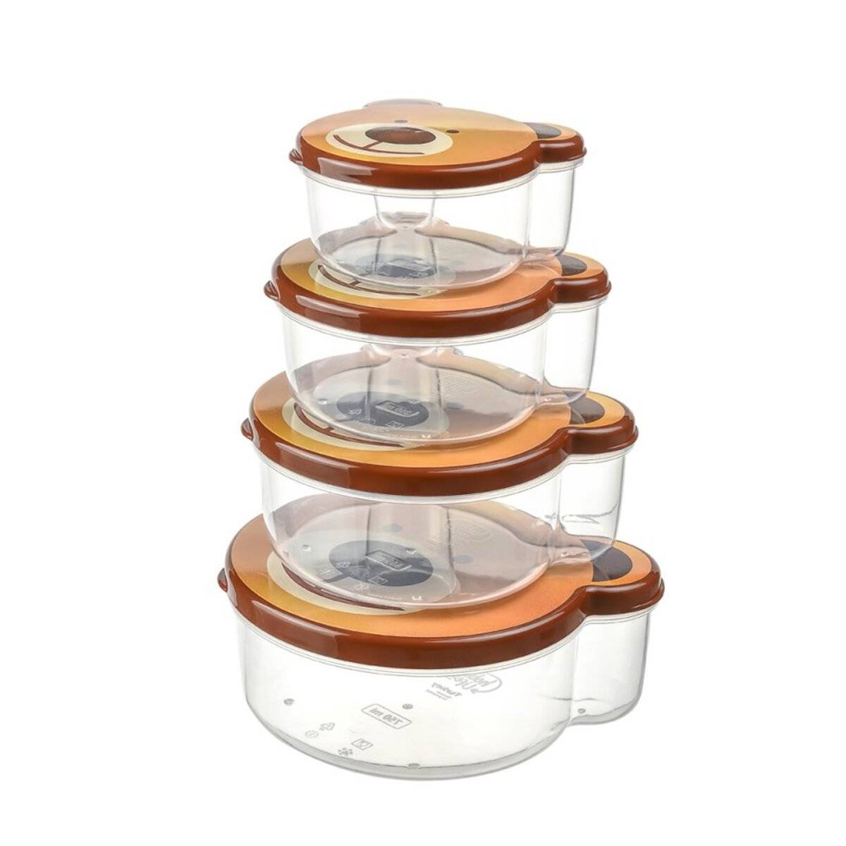 Contenitori portaoggetti per bambini - set da 4 con motivi animali, senza BPA e impilabili, orso-0