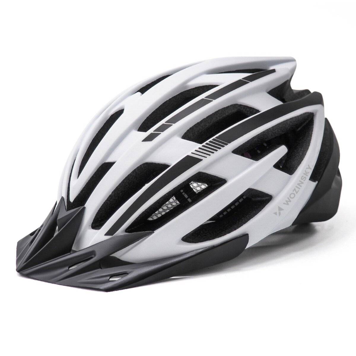 Casco da bicicletta Wozinsky MTB con luce posteriore USB, taglia L (57 x 62 cm), nero e bianco-1