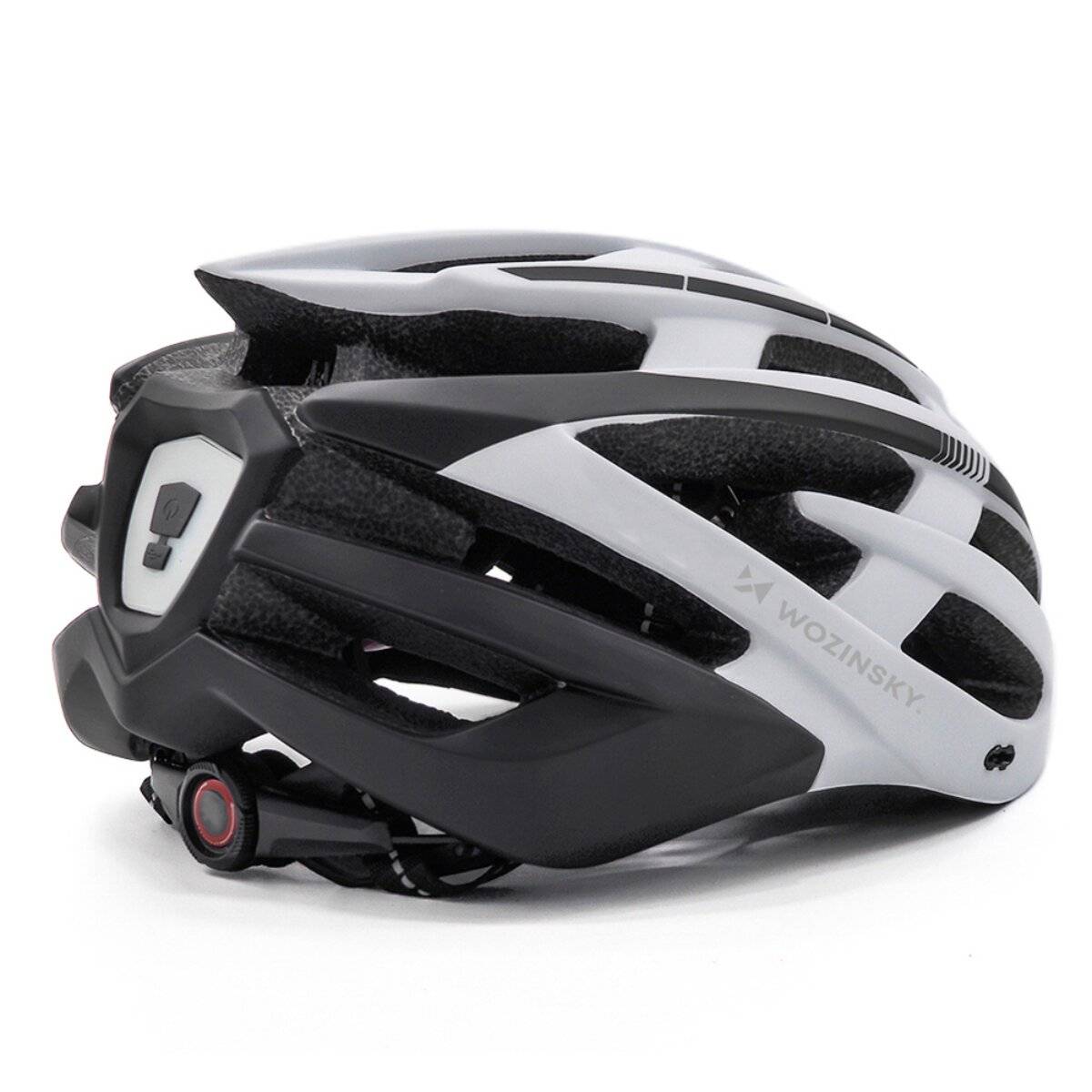 Casco da bicicletta Wozinsky MTB con luce posteriore USB, taglia L (57 x 62 cm), nero e bianco-2