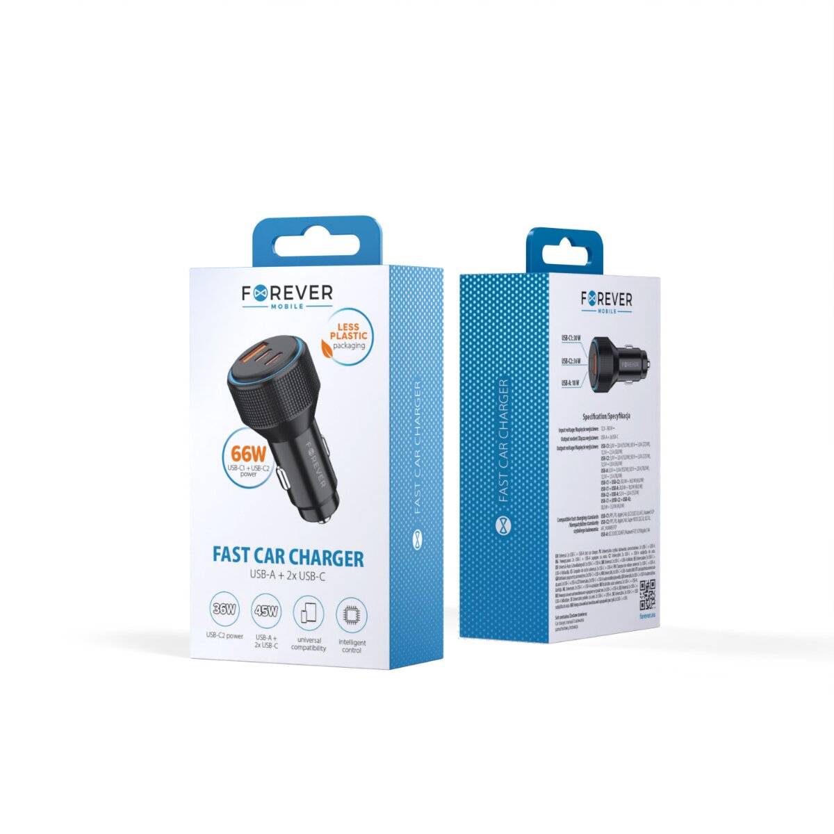 Caricabatterie per auto Forever CC-07 66 W 2x USB C 1x USB A PD QC nero-3