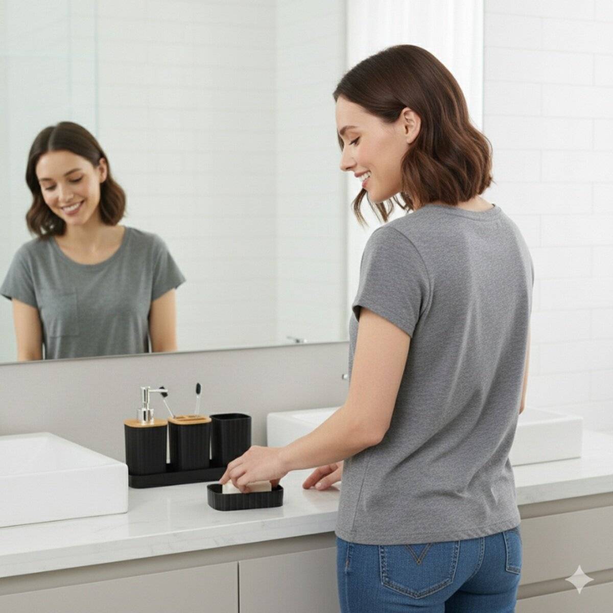 Set da bagno 5 pezzi – Accessori moderni per il bagno e il WC per gli ospiti-3