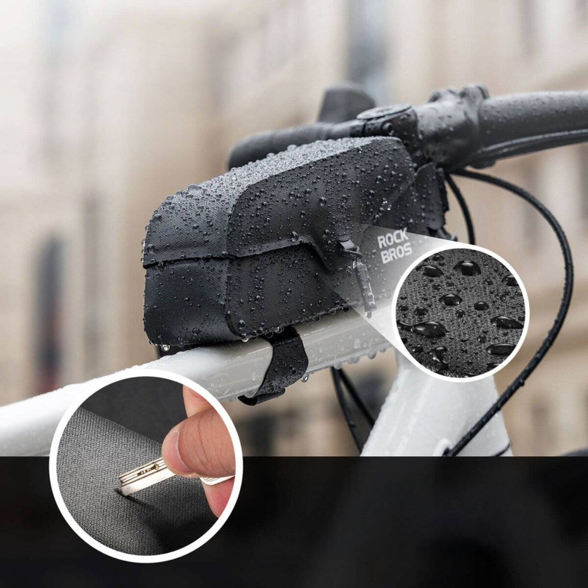 Borsa impermeabile da telaio per bicicletta Rockbros da 0,9 l con chiusura magnetica nera-2