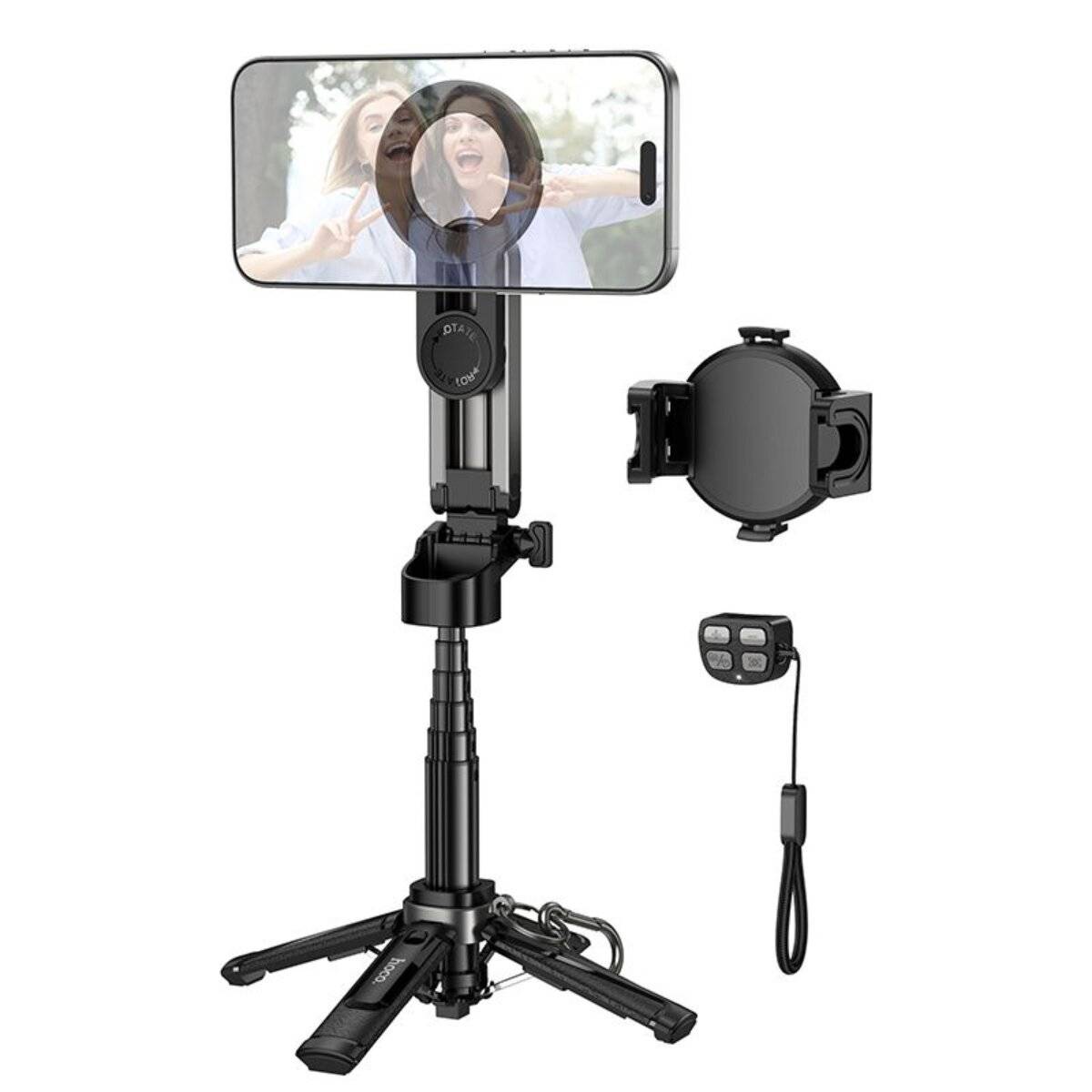 Hoco K27 PRO Treppiede per cellulare Live Stand magnetico universale con telecomando Bluetooth nero-0