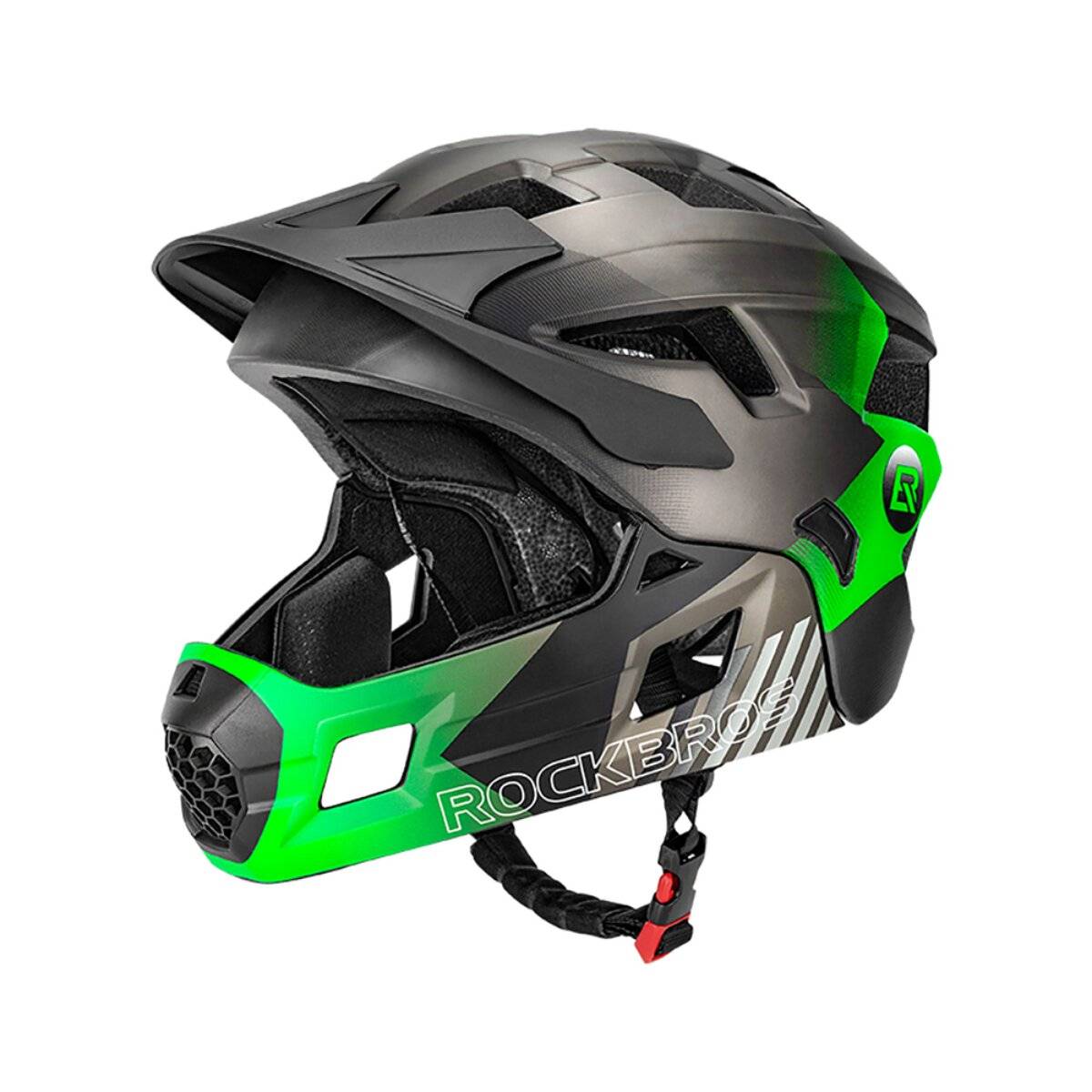 Casco da bici per bambini Rockbros 2 in 1 con mentoniera rimovibile, 12 prese d'aria, taglia S, verde-0