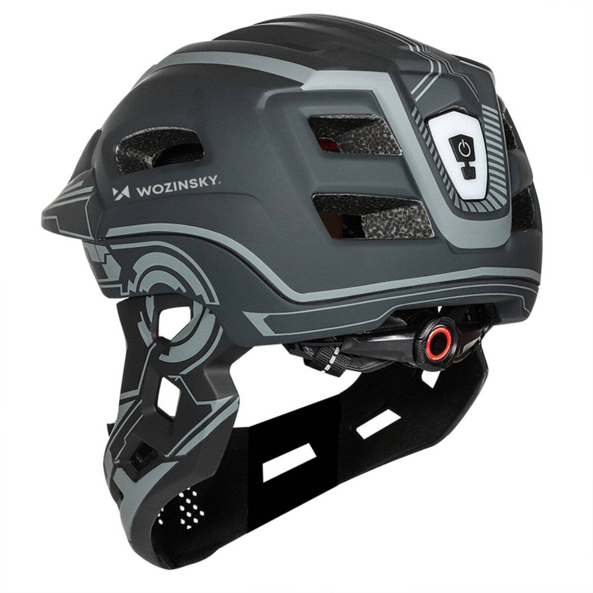 Casco integrale per bambini Wozinsky con luce posteriore USB, taglia S (52-56 cm), grigio-2