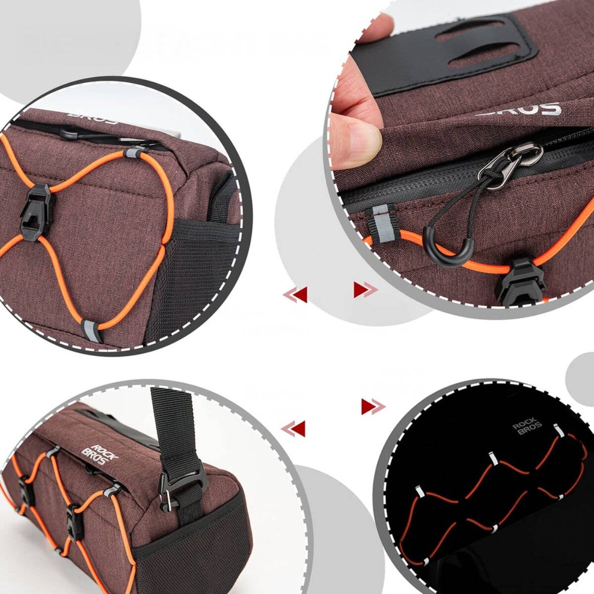 Borsa da manubrio Rockbros per bicicletta, 2,2 l, con tracolla e catarifrangenti, marrone-1