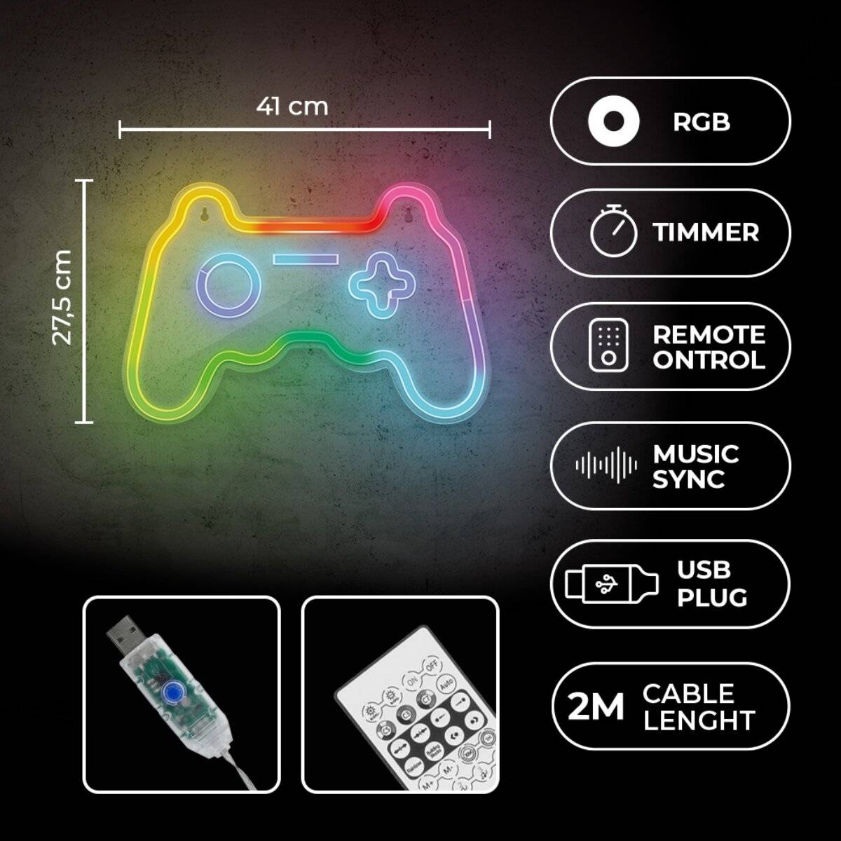 Forever Light Neon LED RGB GAMEPAD FLRNE04 con telecomando-1