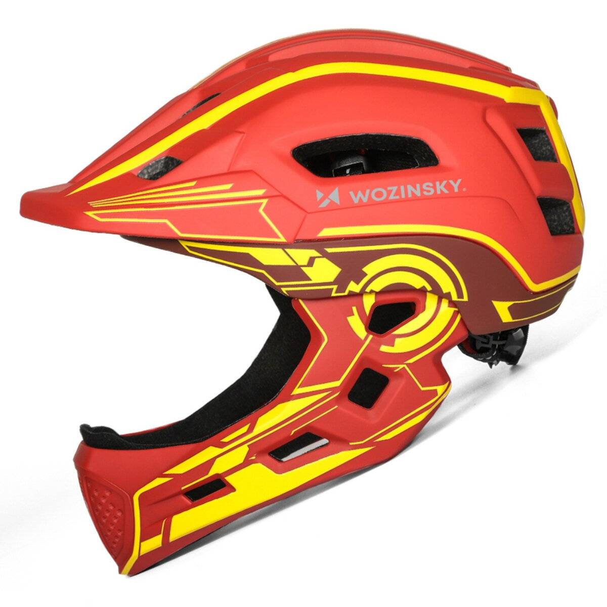 Casco integrale per bambini Wozinsky con luce posteriore USB, taglia S (52-56 cm), rosso/giallo-1