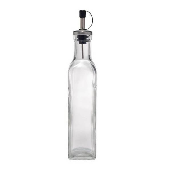 Oliera in vetro con dosatore in acciaio inox per olio e aceto - 250 ml