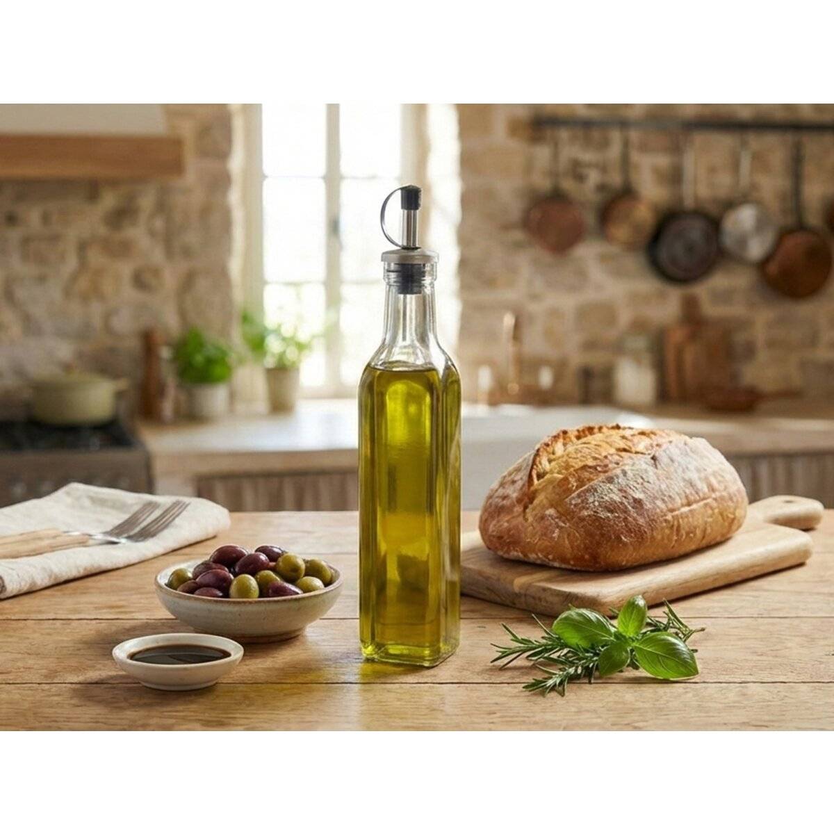 Oliera in vetro con dosatore in acciaio inox per olio e aceto - 250 ml-1