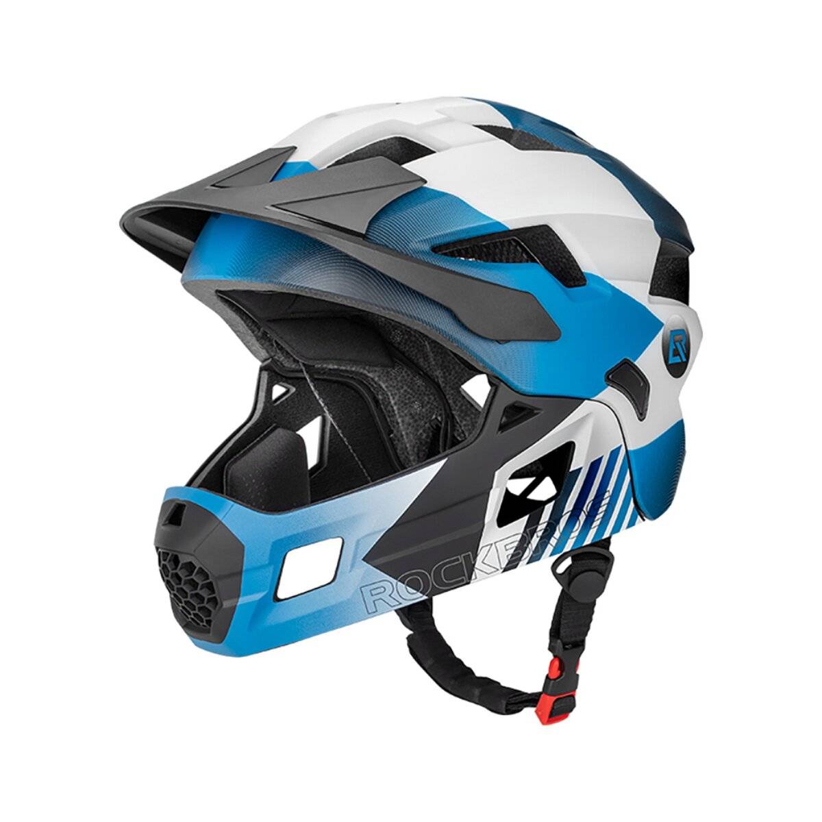 Casco da bici per bambini Rockbros 2 in 1 con mentoniera rimovibile, 12 prese d'aria, taglia S, blu-0