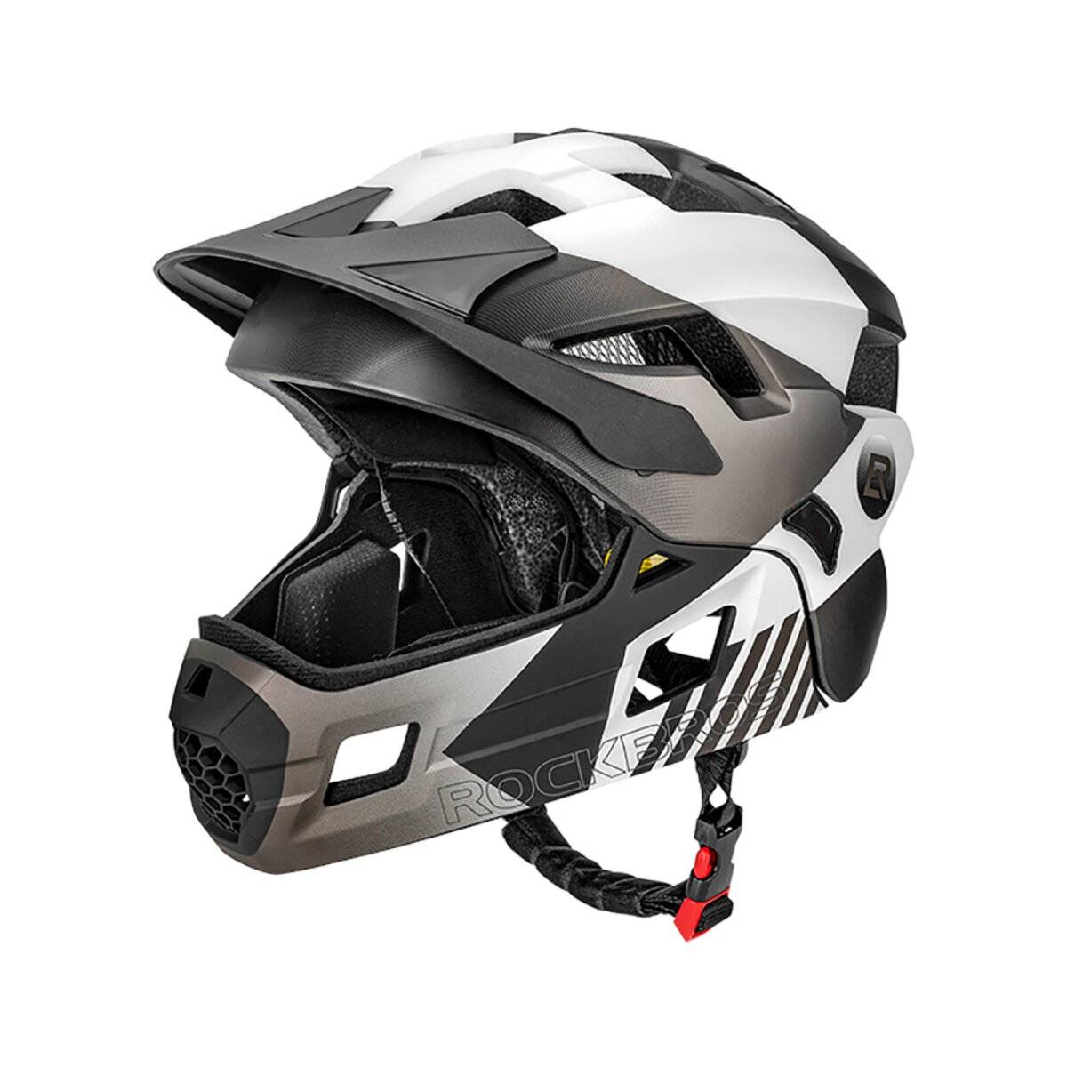 Casco da bici per bambini Rockbros 2 in 1 con mentoniera rimovibile, 12 prese d'aria, taglia S, grigio-0