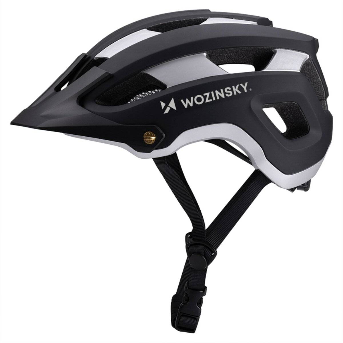 Casco da bicicletta Wozinsky MTB, taglia L (57 x 62 cm), leggero con ventilazione, nero-argento-1