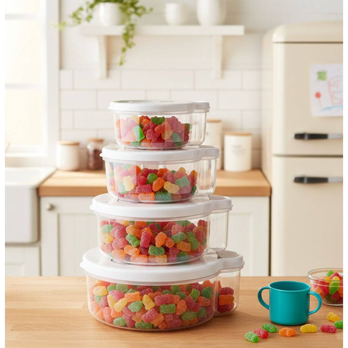 Contenitori portaoggetti per bambini - set da 4 con motivi animali, senza BPA e impilabili Panda-1