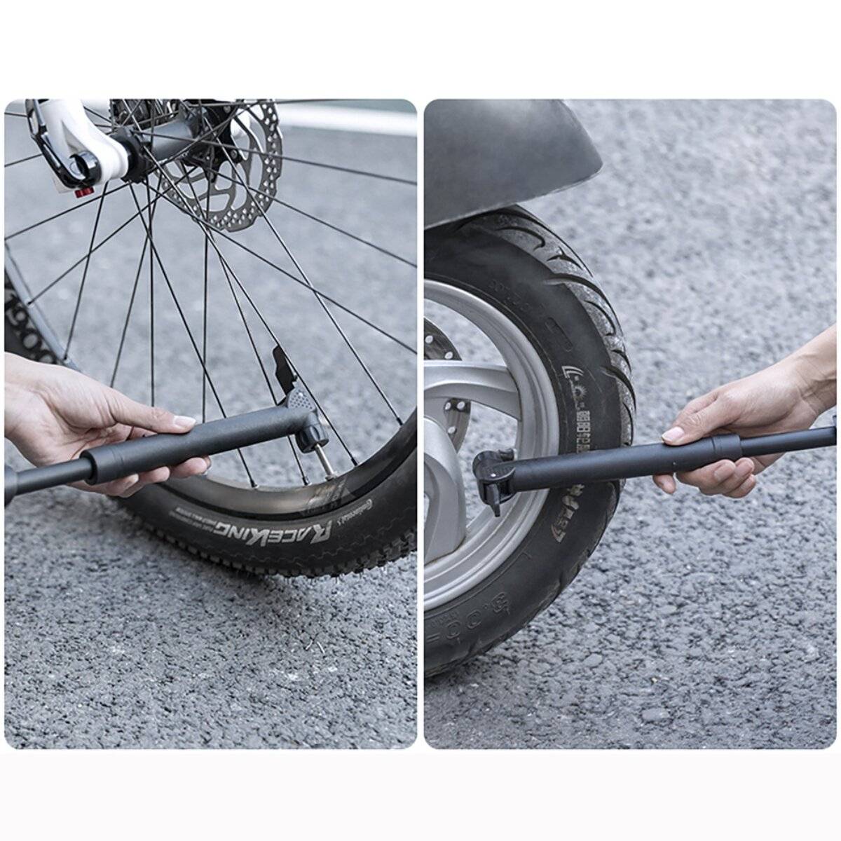 Pompa per bicicletta Wozinsky WPR-01 Pompa manuale 5,5 bar 80 psi Presta Schrader Compatta 24 cm Nylon Nero-2