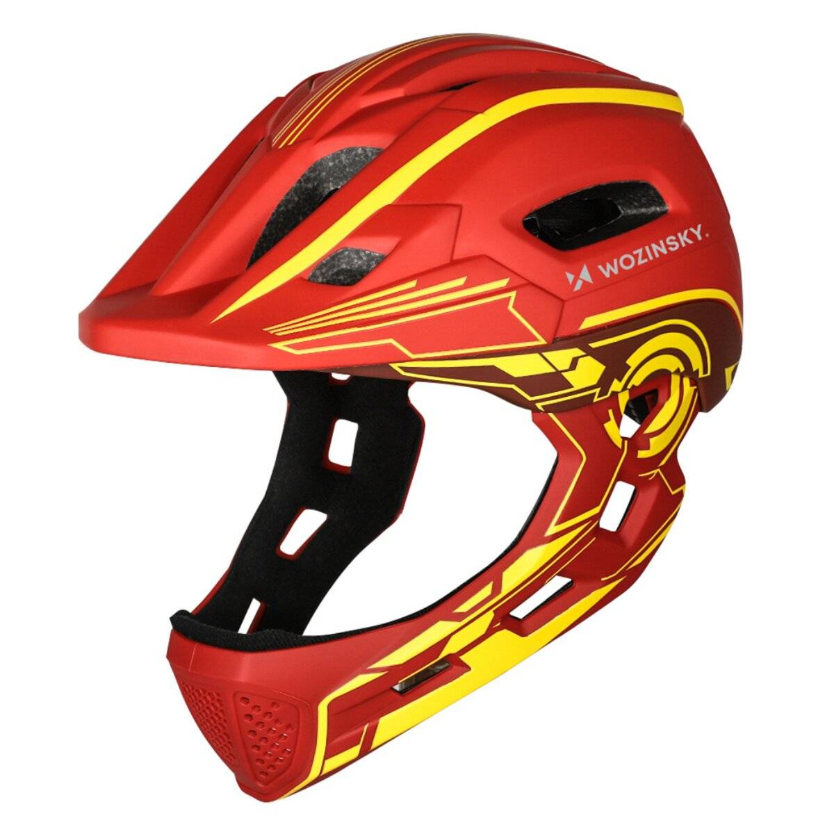 Casco integrale per bambini Wozinsky con luce posteriore USB, taglia S (52-56 cm), rosso/giallo-0