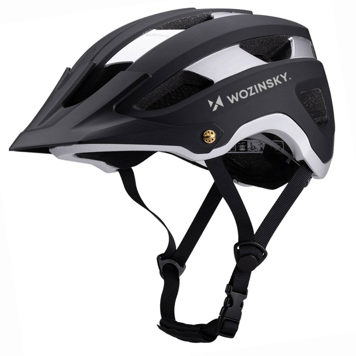 Casco da bicicletta Wozinsky MTB, taglia L (57 x 62 cm), leggero con ventilazione, nero-argento-0