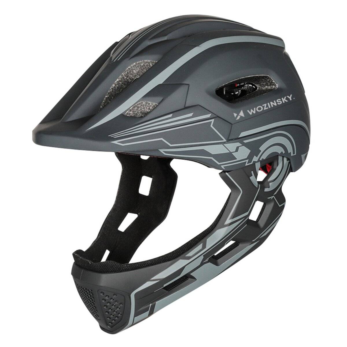 Casco integrale per bambini Wozinsky con luce posteriore USB, taglia S (52-56 cm), grigio-0