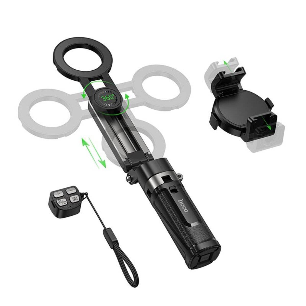 Hoco K27 PRO Treppiede per cellulare Live Stand magnetico universale con telecomando Bluetooth nero-1