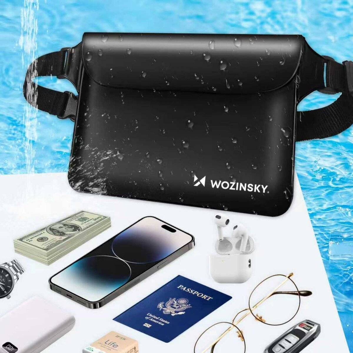 Wozinsky WWS-01 Marsupio impermeabile Marsupio 0,3 mm PVC PP Cinturino 22 x 15 cm Nero-2