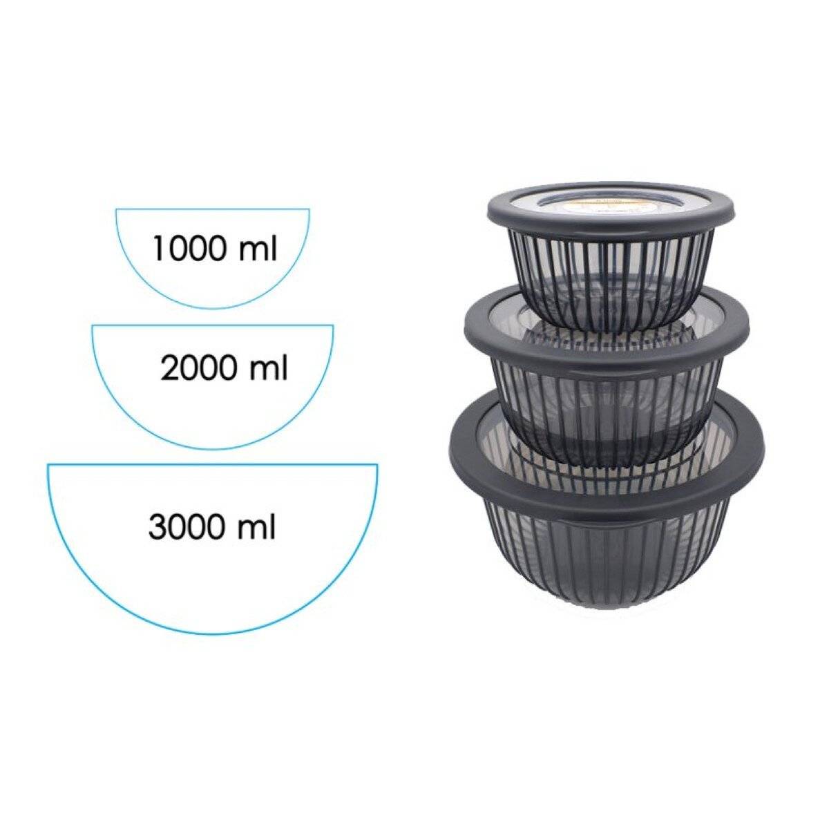 Ciotola portaoggetti con coperchio ermetico a righe - antracite 2000 ml-1