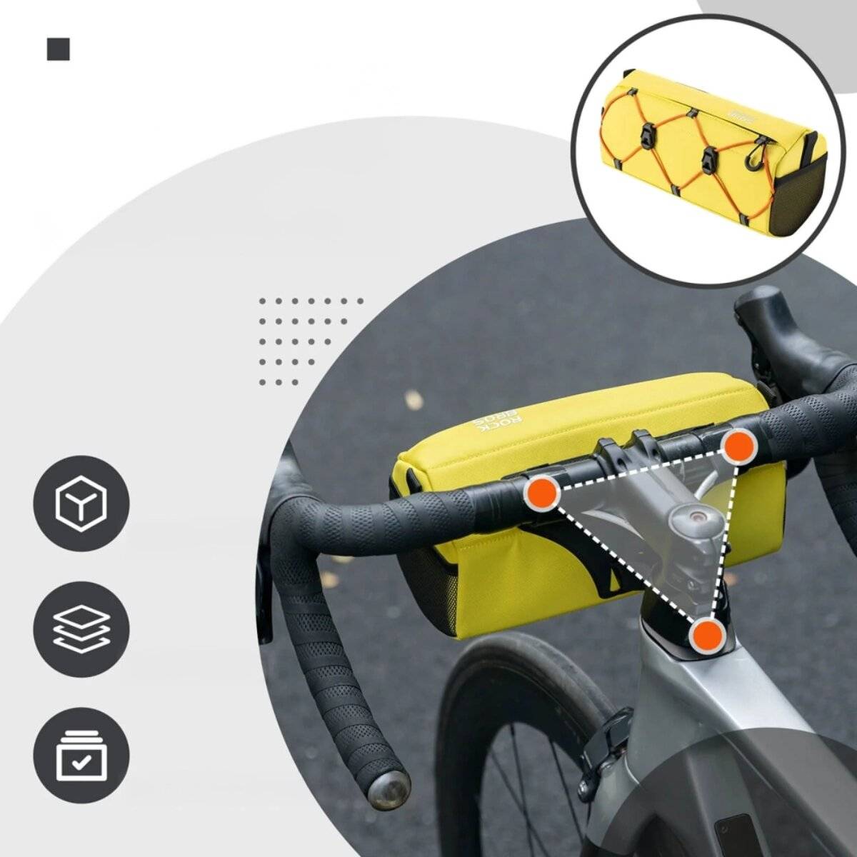 Borsa da manubrio Rockbros per bicicletta, 2,2 l, con tracolla e catarifrangenti, gialla-3