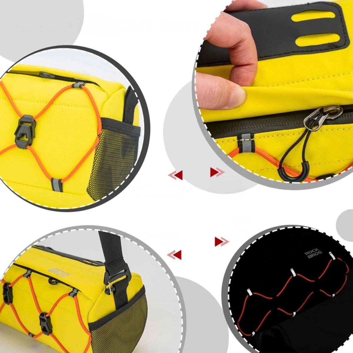 Borsa da manubrio Rockbros per bicicletta, 2,2 l, con tracolla e catarifrangenti, gialla-4