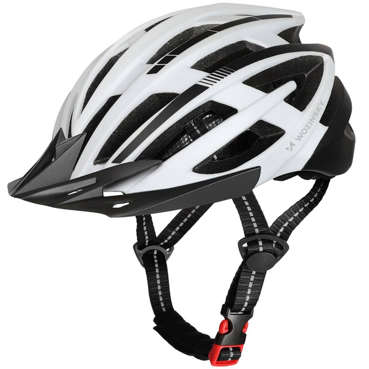 Casco da bicicletta Wozinsky MTB con luce posteriore USB, taglia L (57 x 62 cm), nero e bianco-0